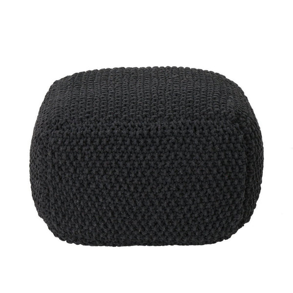 Alen Cube Pouf Ottoman, 21 Inch, Dark Gray Knitted Cotton Details -BM324941