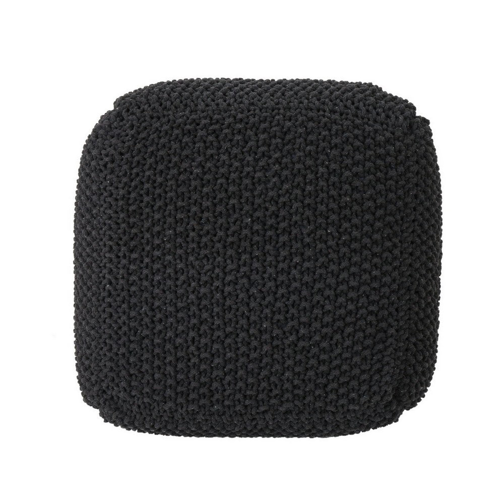 Alen Cube Pouf Ottoman, 21 Inch, Dark Gray Knitted Cotton Details -BM324941