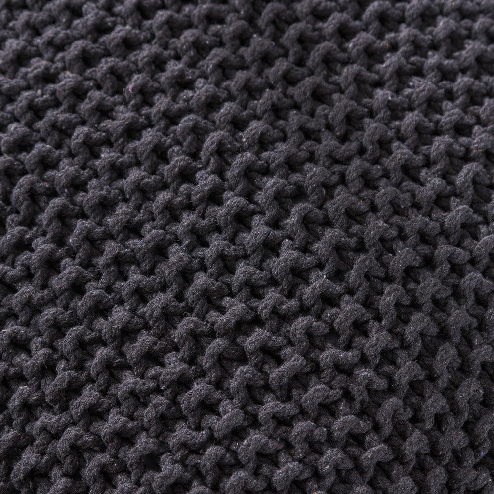 Alen Cube Pouf Ottoman, 21 Inch, Dark Gray Knitted Cotton Details -BM324941