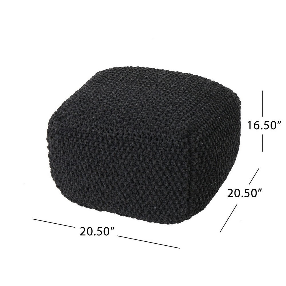 Alen Cube Pouf Ottoman, 21 Inch, Dark Gray Knitted Cotton Details -BM324941