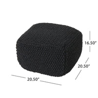 Alen Cube Pouf Ottoman, 21 Inch, Dark Gray Knitted Cotton Details -BM324941