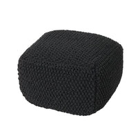 Alen Cube Pouf Ottoman, 21 Inch, Dark Gray Knitted Cotton Details