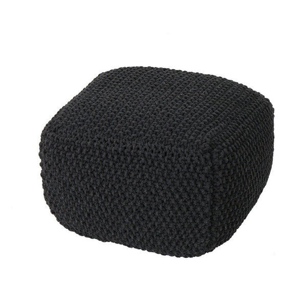 Alen Cube Pouf Ottoman, 21 Inch, Dark Gray Knitted Cotton Details