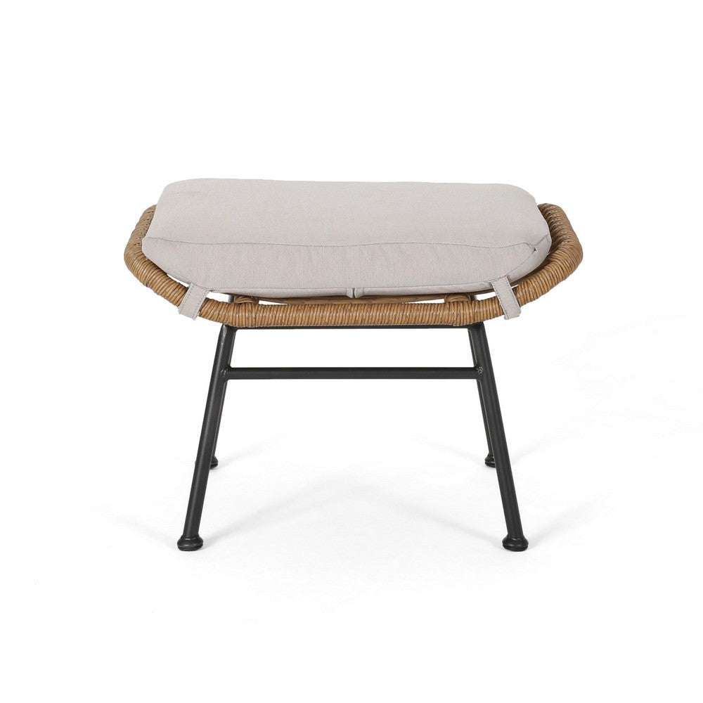 Margo Outdoor Ottoman Set of 2, 24 Inch Black Iron, Brown and Beige -BM324945