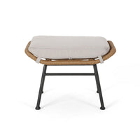 Margo Outdoor Ottoman Set of 2, 24 Inch Black Iron, Brown and Beige -BM324945