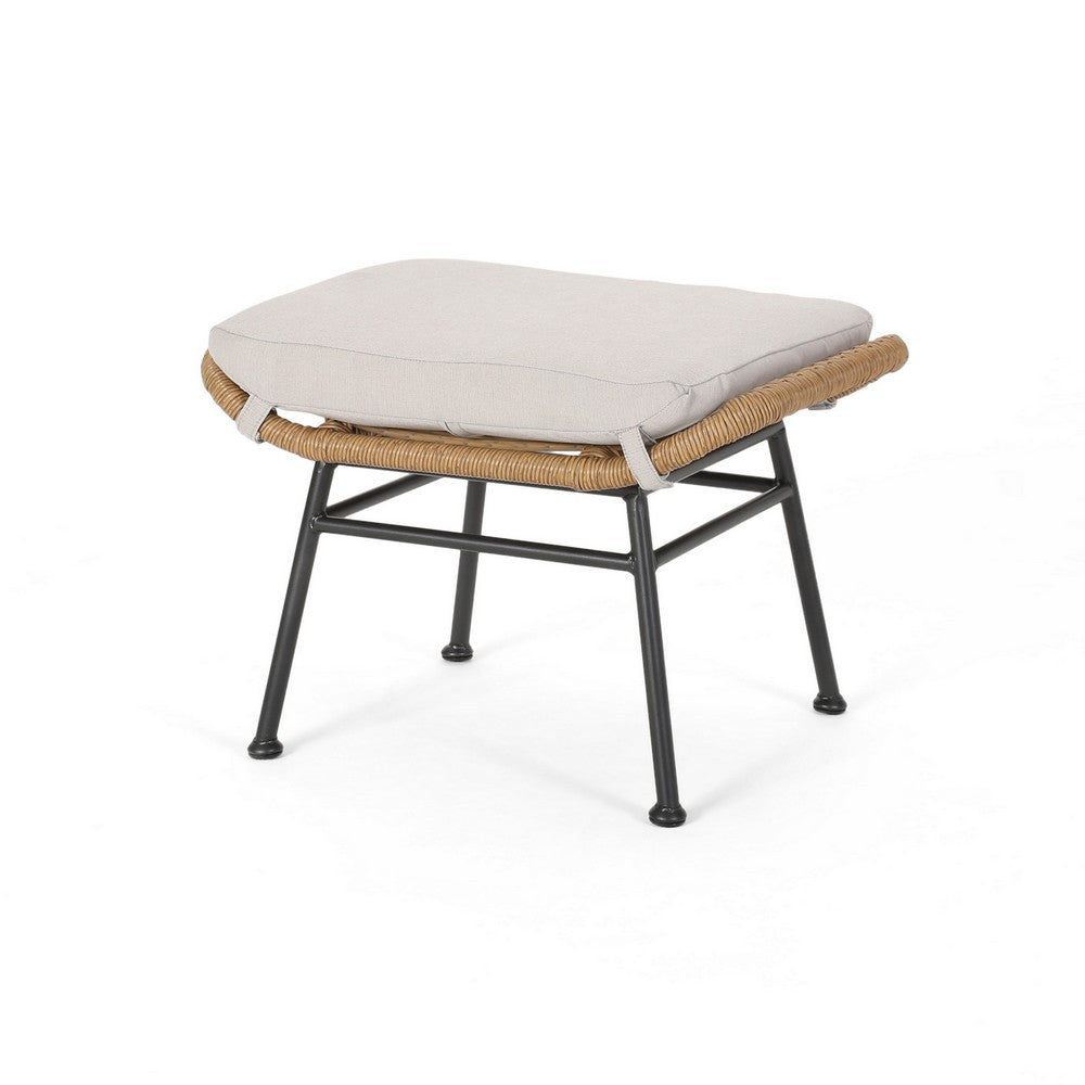 Margo Outdoor Ottoman Set of 2, 24 Inch Black Iron, Brown and Beige -BM324945