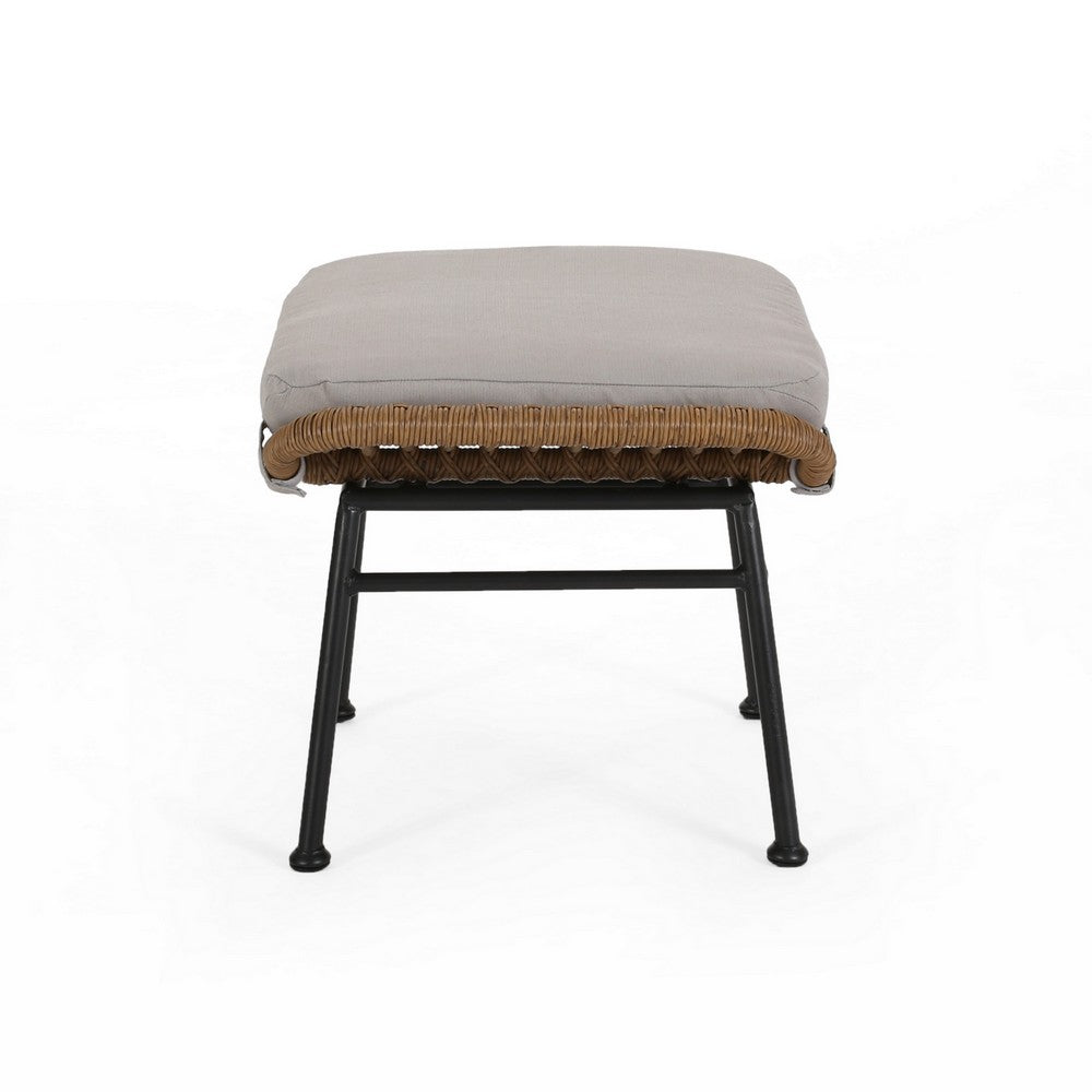 Margo Outdoor Ottoman Set of 2, 24 Inch Black Iron, Brown and Beige -BM324945