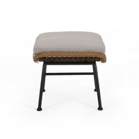 Margo Outdoor Ottoman Set of 2, 24 Inch Black Iron, Brown and Beige -BM324945