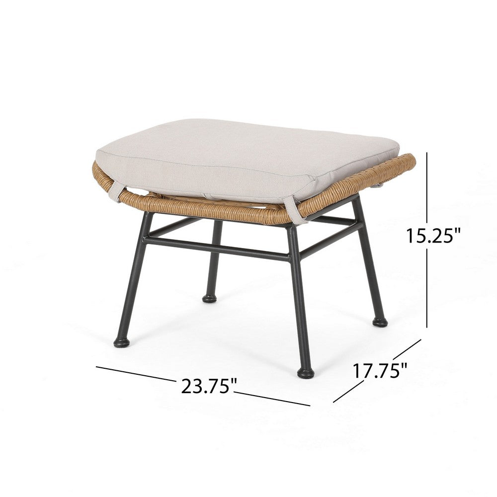Margo Outdoor Ottoman Set of 2, 24 Inch Black Iron, Brown and Beige -BM324945
