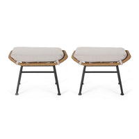 Margo Outdoor Ottoman Set of 2, 24 Inch Black Iron, Brown and Beige -BM324945