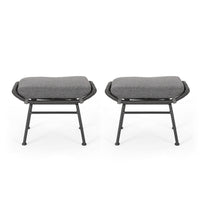 Margo Outdoor Ottoman Set of 2, 24 Inch Black Iron, Gray Cushion -BM324946