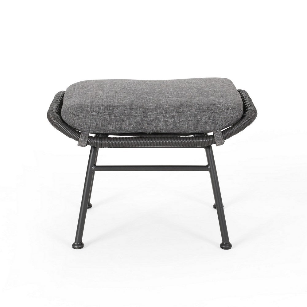 Margo Outdoor Ottoman Set of 2, 24 Inch Black Iron, Gray Cushion -BM324946