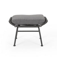 Margo Outdoor Ottoman Set of 2, 24 Inch Black Iron, Gray Cushion -BM324946
