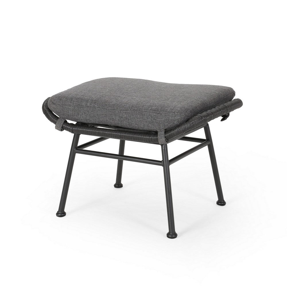 Margo Outdoor Ottoman Set of 2, 24 Inch Black Iron, Gray Cushion -BM324946