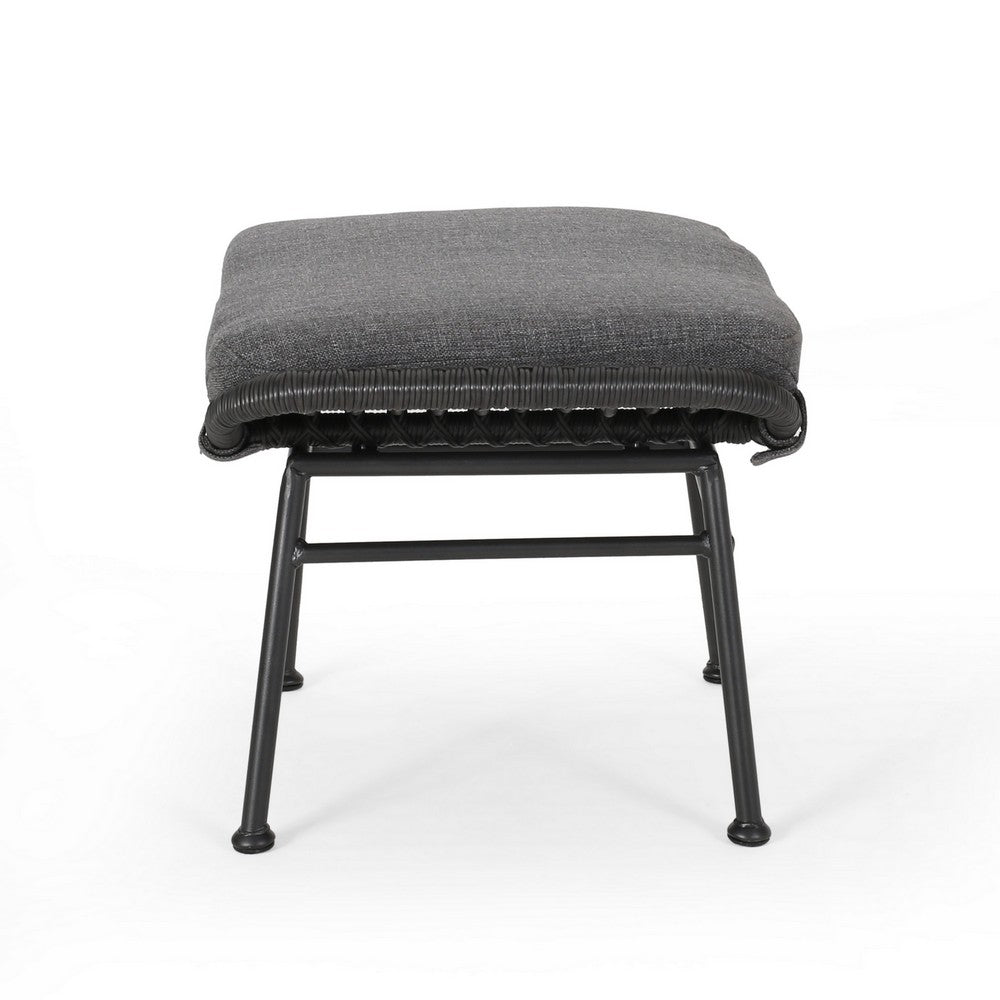 Margo Outdoor Ottoman Set of 2, 24 Inch Black Iron, Gray Cushion -BM324946