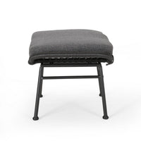 Margo Outdoor Ottoman Set of 2, 24 Inch Black Iron, Gray Cushion -BM324946