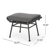 Margo Outdoor Ottoman Set of 2, 24 Inch Black Iron, Gray Cushion -BM324946