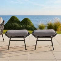 Margo Outdoor Ottoman Set of 2, 24 Inch Black Iron, Gray Cushion -BM324946