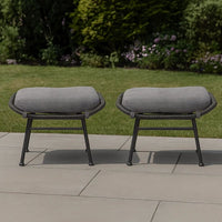 Margo Outdoor Ottoman Set of 2, 24 Inch Black Iron, Gray Cushion -BM324946
