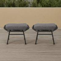 Margo Outdoor Ottoman Set of 2, 24 Inch Black Iron, Gray Cushion -BM324946