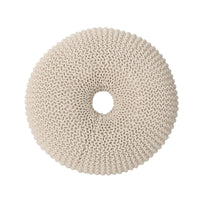Round Knitted Pouf Ottoman, Handcrafted Details, 25 Inch, Beige Cotton -BM324947