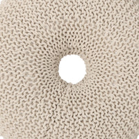 Round Knitted Pouf Ottoman, Handcrafted Details, 25 Inch, Beige Cotton -BM324947
