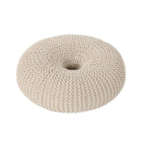 Round Knitted Pouf Ottoman, Handcrafted Details, 25 Inch, Beige Cotton -BM324947