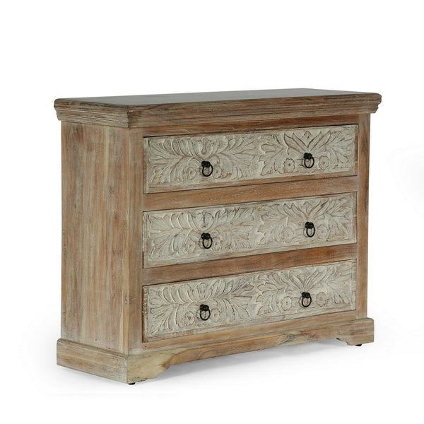 40x14 Wide Dresser Chest, 3 Drawers, White Walnut Brown Acacia Wood -BM324949