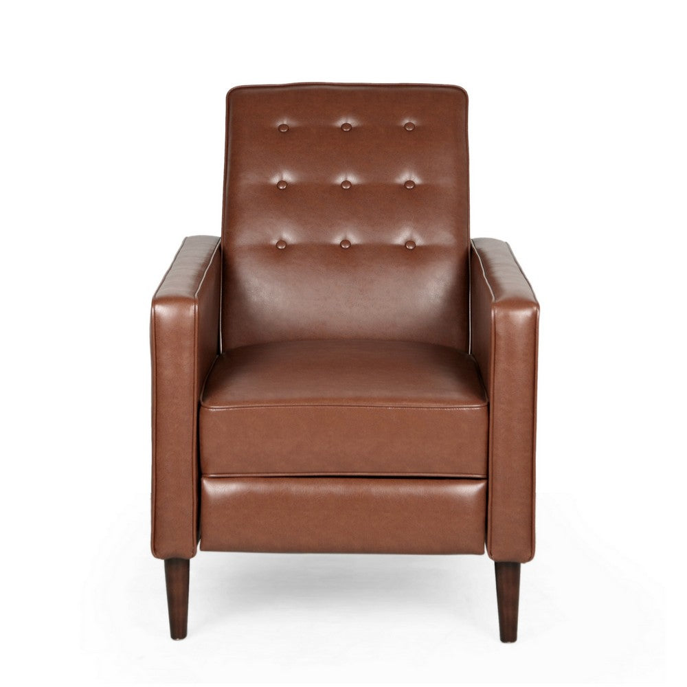 Recliner Chair, Birch Wood, Brown Tufted Waffle Stitch Faux Leather -BM324950
