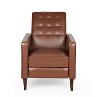 Recliner Chair, Birch Wood, Brown Tufted Waffle Stitch Faux Leather -BM324950