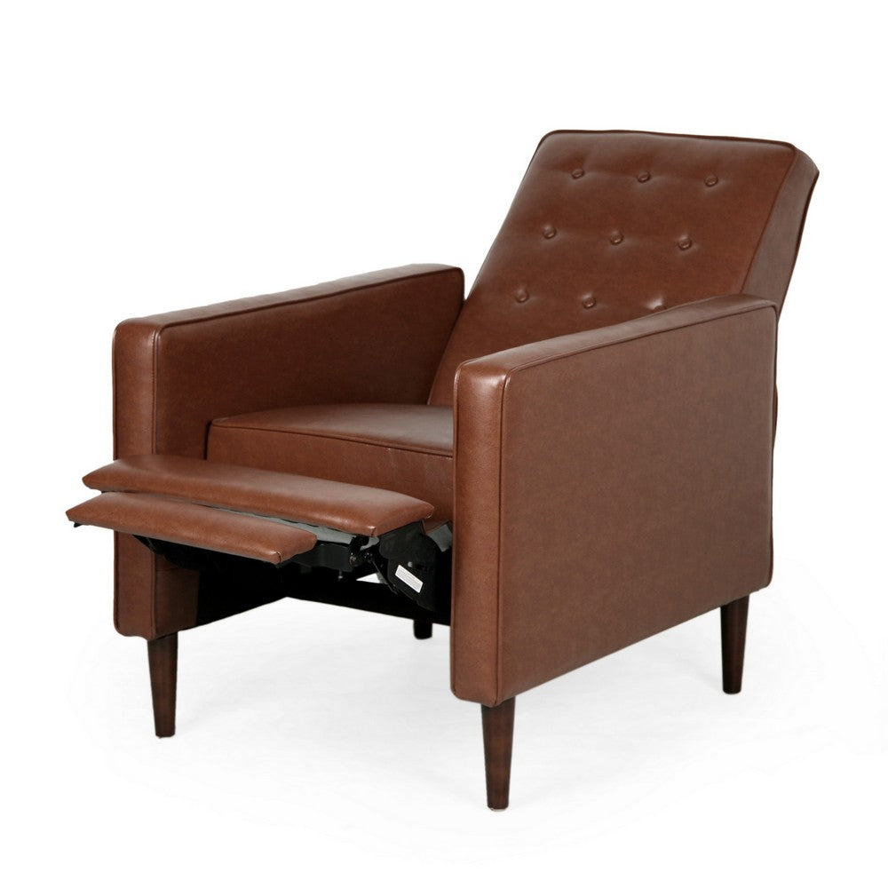 Recliner Chair, Birch Wood, Brown Tufted Waffle Stitch Faux Leather -BM324950