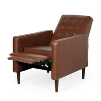 Recliner Chair, Birch Wood, Brown Tufted Waffle Stitch Faux Leather -BM324950