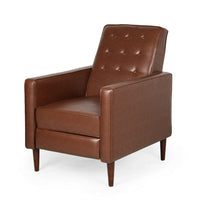 Recliner Chair, Birch Wood, Brown Tufted Waffle Stitch Faux Leather -BM324950