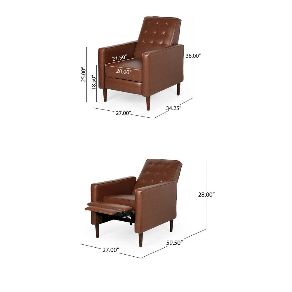 Recliner Chair, Birch Wood, Brown Tufted Waffle Stitch Faux Leather -BM324950
