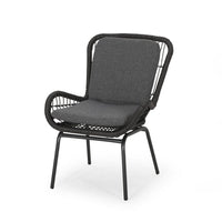 Patio Accent Chair Set of 2, Open Wicker, Round Edge, Black Iron, Gray -BM324951