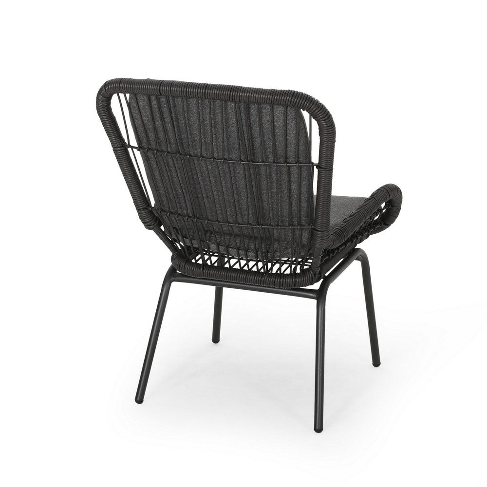 Patio Accent Chair Set of 2, Open Wicker, Round Edge, Black Iron, Gray -BM324951