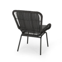 Patio Accent Chair Set of 2, Open Wicker, Round Edge, Black Iron, Gray -BM324951