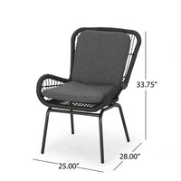Patio Accent Chair Set of 2, Open Wicker, Round Edge, Black Iron, Gray -BM324951