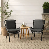 Patio Accent Chair Set of 2, Open Wicker, Round Edge, Black Iron, Gray -BM324951