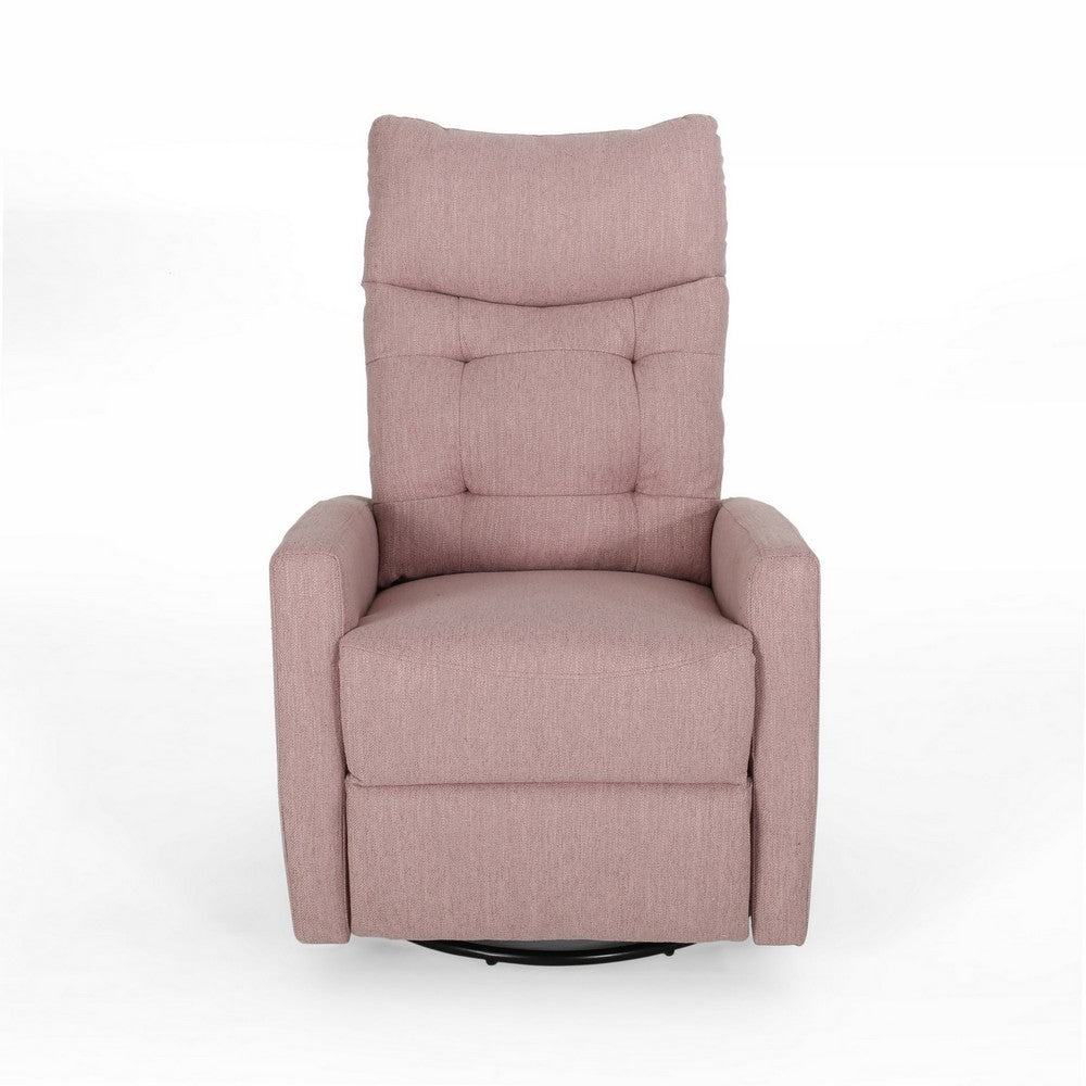 Push Back Glider Recliner Chair with Swivel, Blush Pink Tufted Fabric -BM324952