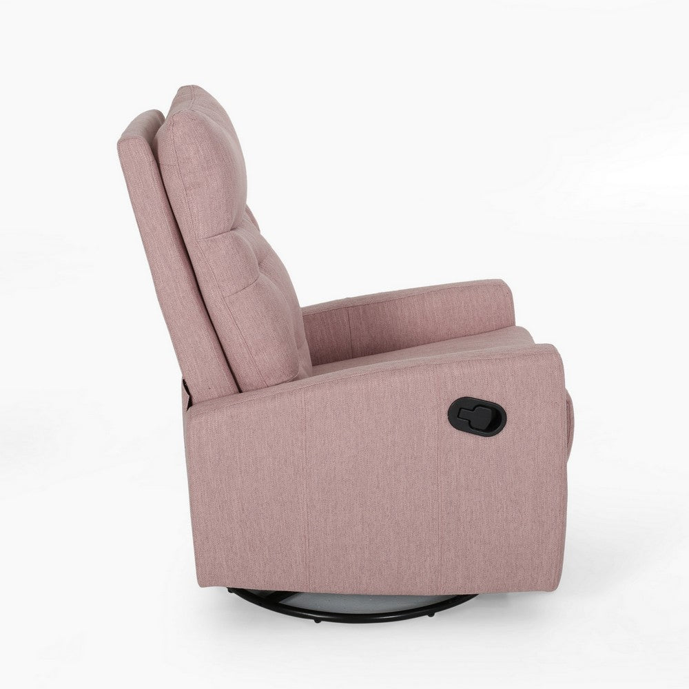 Push Back Glider Recliner Chair with Swivel, Blush Pink Tufted Fabric -BM324952