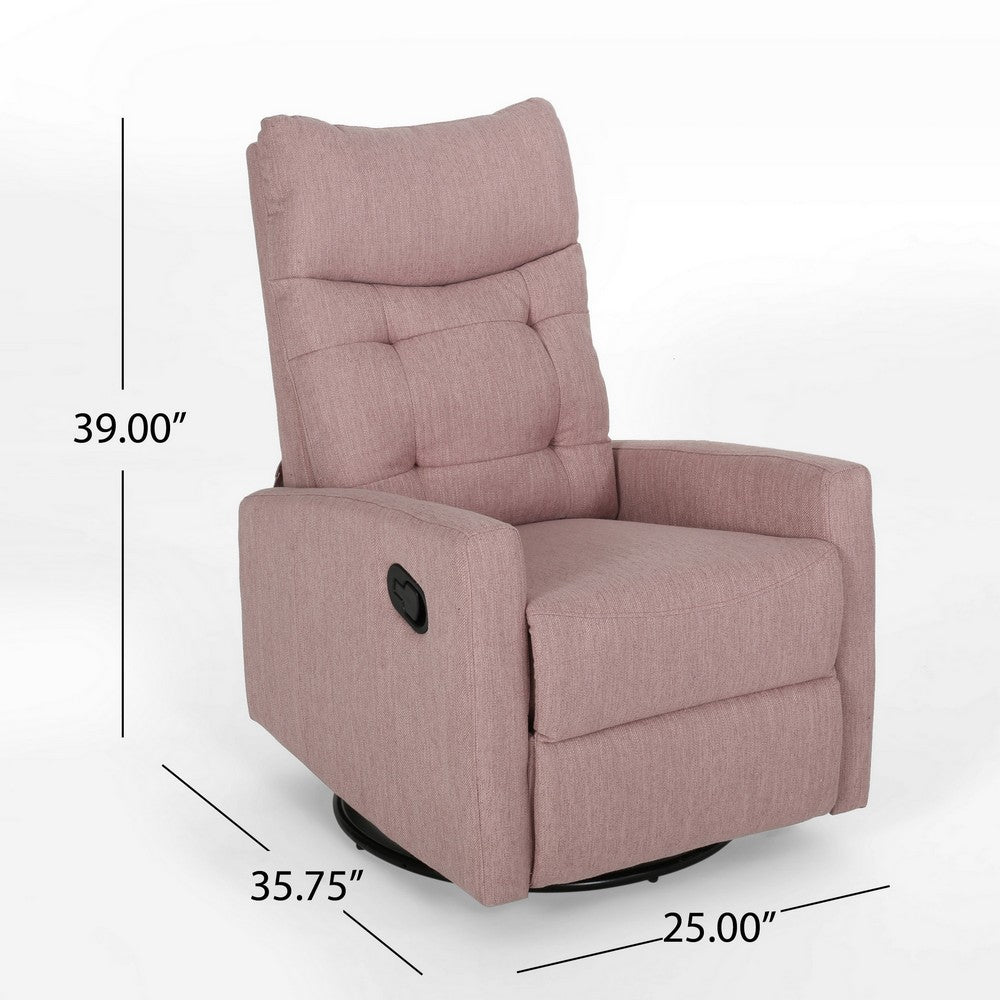 Push Back Glider Recliner Chair with Swivel, Blush Pink Tufted Fabric -BM324952