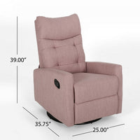 Push Back Glider Recliner Chair with Swivel, Blush Pink Tufted Fabric -BM324952