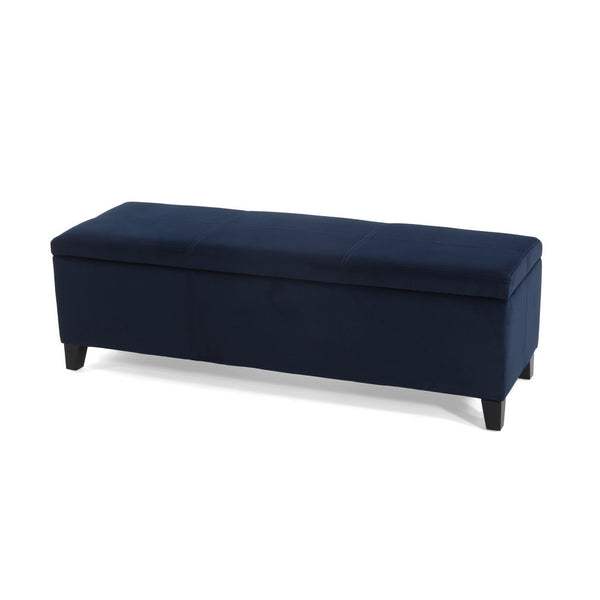 Elias Storage Ottoman Bench, 51 Inch Storage, Dark Navy Blue Velvet -BM324960