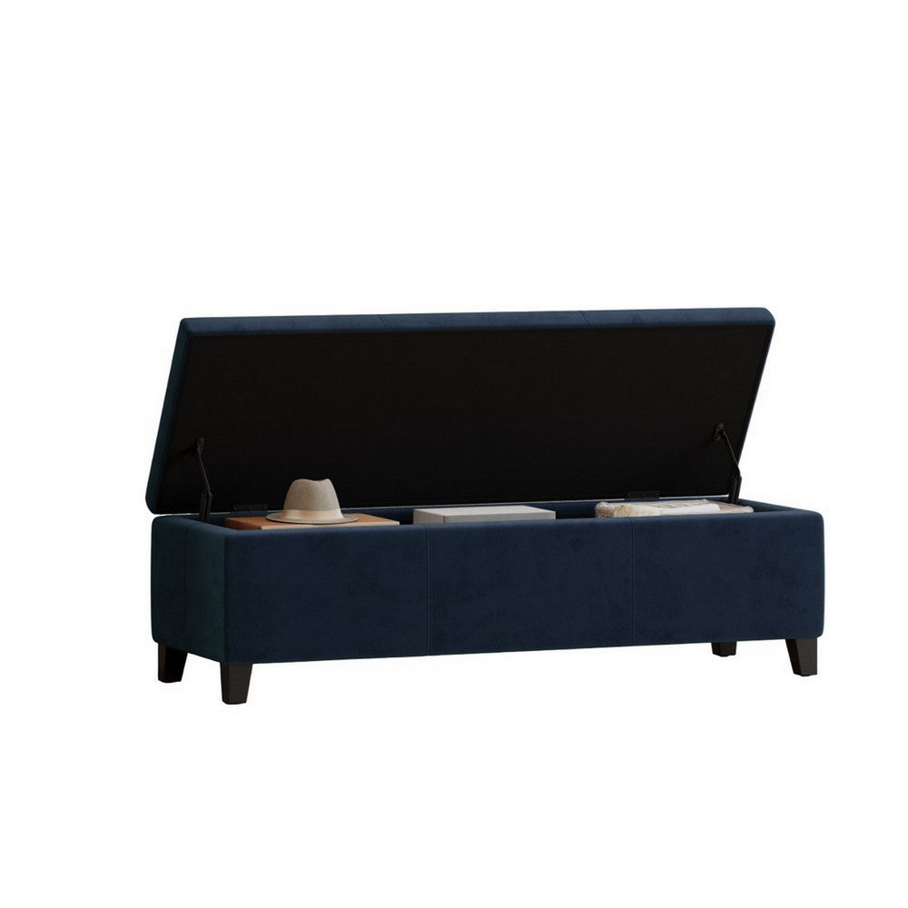 Elias Storage Ottoman Bench, 51 Inch Storage, Dark Navy Blue Velvet -BM324960