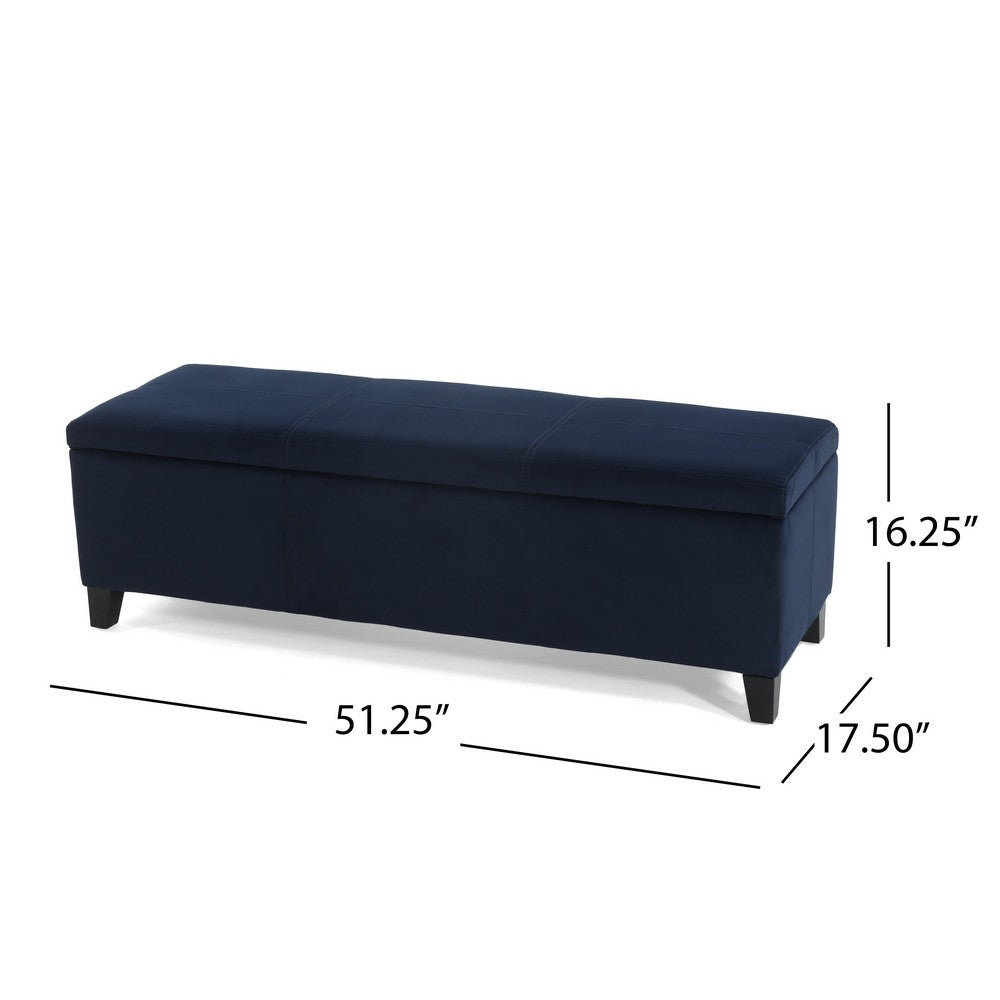 Elias Storage Ottoman Bench, 51 Inch Storage, Dark Navy Blue Velvet -BM324960
