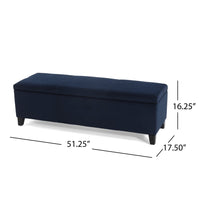 Elias Storage Ottoman Bench, 51 Inch Storage, Dark Navy Blue Velvet -BM324960