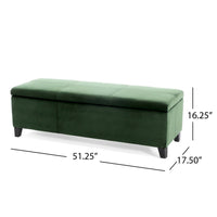 Elias Storage Ottoman Bench, 51 Inch Storage, Emerald Green Velvet -BM324961