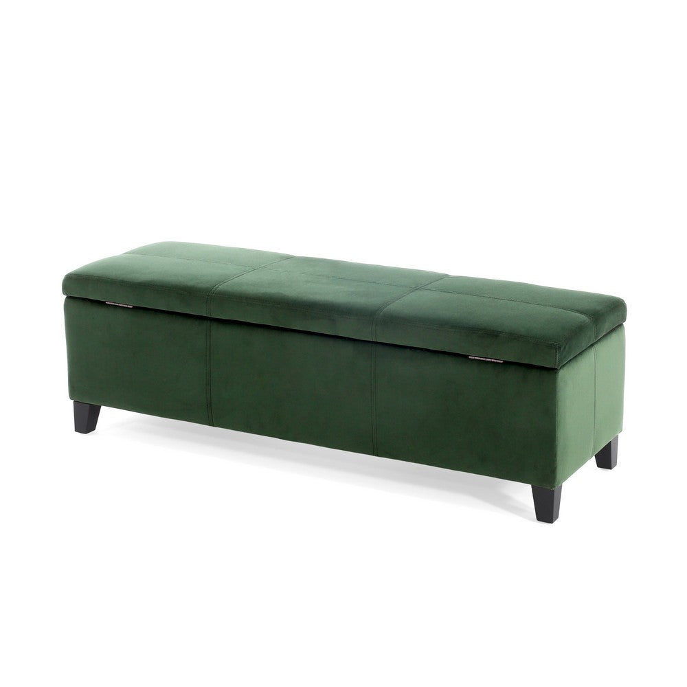 Elias Storage Ottoman Bench, 51 Inch Storage, Emerald Green Velvet