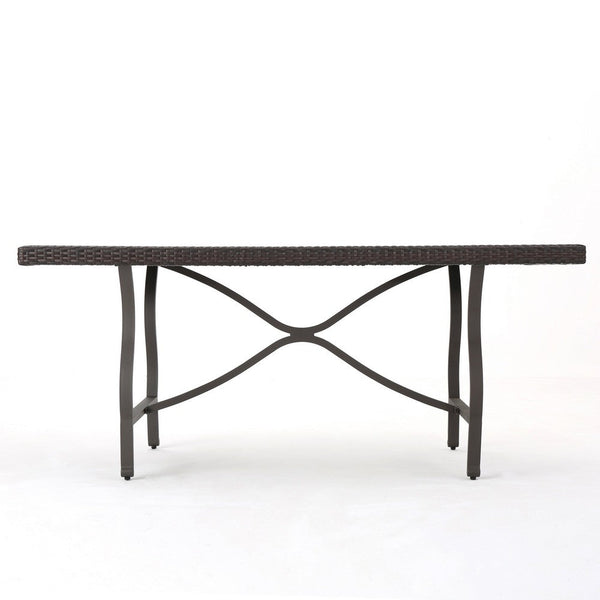 Outdoor Dining Table, 70 Inch, Brown Faux Rattan, Gray Iron Frame -BM324965
